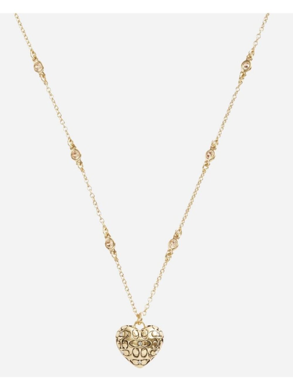 Women's Quilted Heart Pendant Necklace, Crystal & Gold, Elegant Jewelry